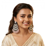 Women's Zinc Alloy Gold Plated Chandbali Earrings (Multicolor)