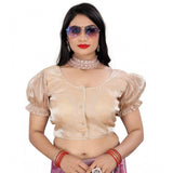 Women's Jimmy Solid Designer Neck Elastic Sleeve Readymade Blouse (Beige 38 , Alterable up to 42)-PID65826