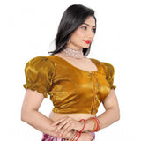 Gold elastic sleeve blouse by Jimmy Solid, alterable up to size 42 for women's fashion