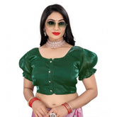 Green Jimmy Solid Designer Elastic Sleeve Blouse for women, alterable up to size 42