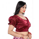 Women's Jimmy Solid Designer Neck Elastic Sleeve Readymade Blouse (Maroon 38 , Alterable up to 42)-PID65831