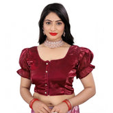 Maroon Jimmy Solid elastic sleeve blouse for women, alterable up to size 42