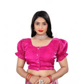 Pink Jimmy Solid Elastic Sleeve Blouse (Size 38, Alterable up to 42) - Fashionable designer wear for women
