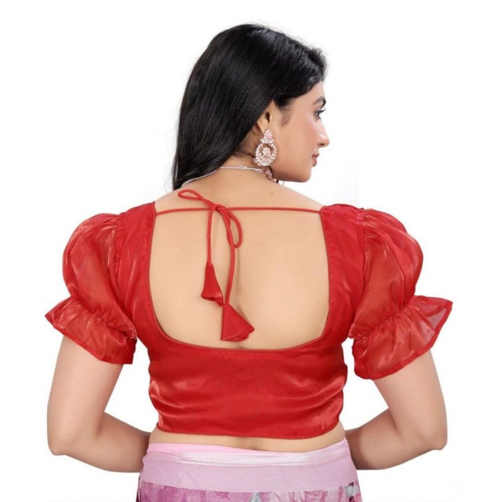 Red Jimmy solid designer blouse with elastic sleeves, alterable up to size 42 - women's fashion wear