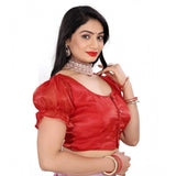 Red elastic sleeve blouse by Jimmy Solid (alterable up to size 42) - designer neckline