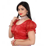 Red Jimmy Solid Designer Blouse with Elastic Sleeves, alterable up to size 42