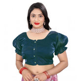 Teal Jimmy Solid Designer Blouse with elastic sleeves, alterable up to size 42 - Women's fashion apparel