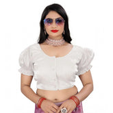 White Jimmy Solid Elastic-Sleeve Blouse, alterable up to size 42 - PID65836 (White)