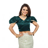 Teal Jimmy solid v-neck puff sleeve blouse, alterable up to size 42