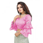 Light Pink Organza V-neck layered ruffle sleeve blouse, ready-to-wear for women