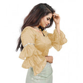 Beige organza layered ruffle sleeve v-neck blouse - ready-to-wear, up to 38-40 bust