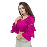 Pink organza V-neck layered ruffle sleeve blouse for women, ready-made