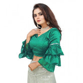 Organza ruffle sleeve blouse, solid V-neck, layered sleeves in Rama color for women's fashion