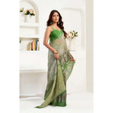 Women's Faux Linen Printed Ready to wear Saree With Unstitched Blouse 5.5Mtr (Light_Green)