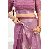 Women's Faux Linen Floral Print Ready to wear Saree With Unstitched Blouse 5.5Mtr (Pink)