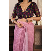 LightPink faux linen geometric ready-to-wear saree with unstitched blouse, vibrant traditional Indian wear accessory