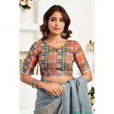 Women's Faux Linen Geometric Ready to wear Saree With Unstitched Blouse 5.5Mtr (Grey)