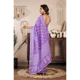 Women's Faux Linen Floral Ready to wear Saree With Unstitched Blouse 5.5Mtr (Lavender)