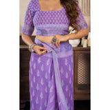 Women's Faux Linen Floral Ready to wear Saree With Unstitched Blouse 5.5Mtr (Lavender)