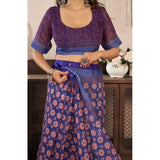 Women's Faux Linen Floral Print Ready to wear Saree With Unstitched Blouse 5.5Mtr (Dark_NavyBlue)