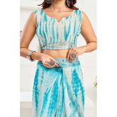 Multicolor faux linen abstract print saree with unstitched blouse (5.5Mtr), ready-to-wear Indian ethnic wear for women