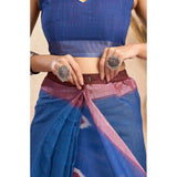 Women's Faux Linen Printed Ready to wear Saree With Unstitched Blouse 5.5Mtr (Blue)