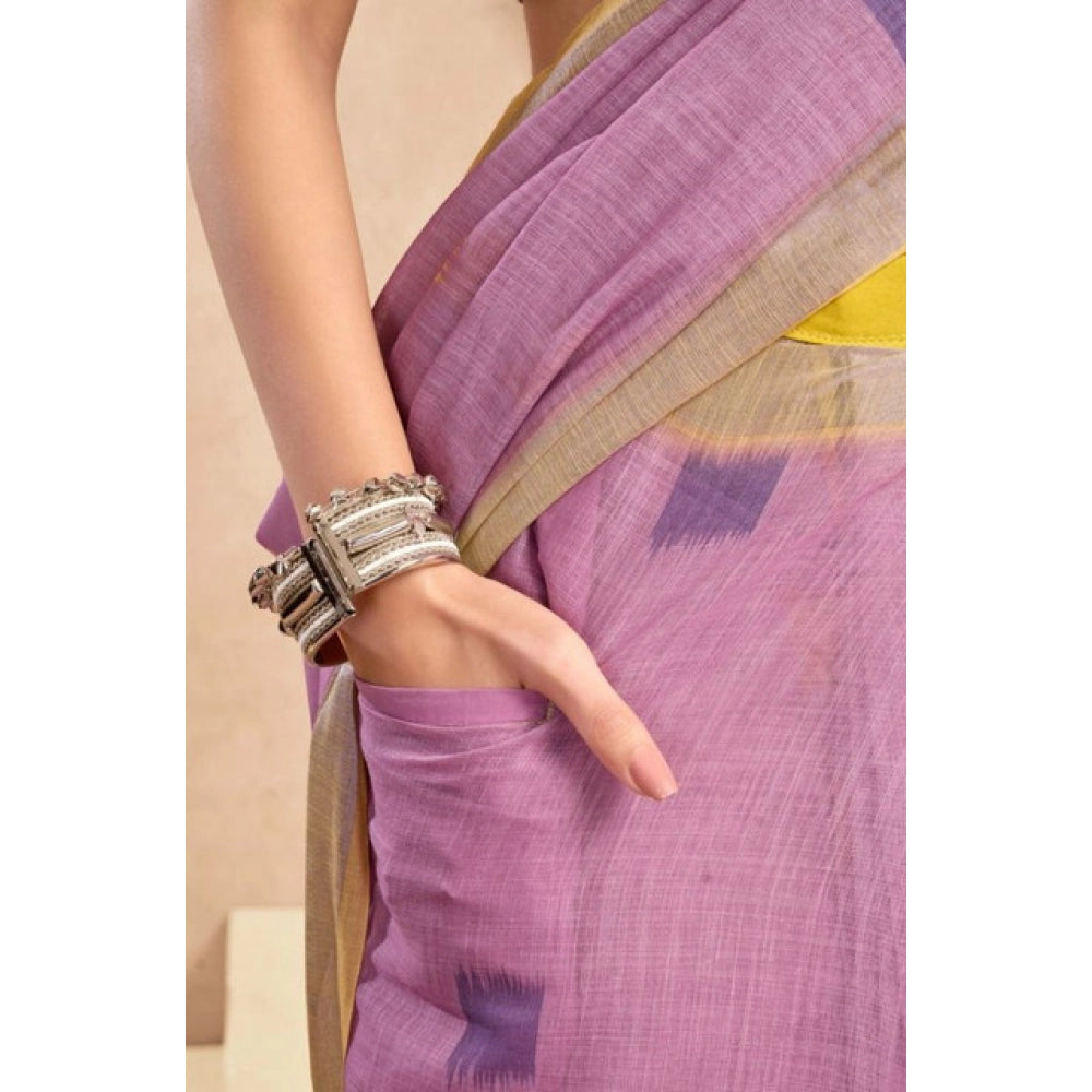 Lavender faux linen floral saree with unstitched blouse (5.5Mtr), ready-to-wear traditional Indian women's outfit