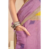 Lavender faux linen floral saree with unstitched blouse (5.5Mtr), ready-to-wear traditional Indian women's outfit