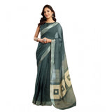 Women's Faux Linen Floral Ready to wear Saree With Unstitched Blouse 5.5Mtr (Light_Teal)