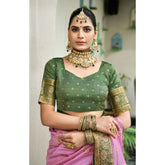 Light Pink Silk-Blend Saree with Unstitched Blouse, work-ready Booti pattern for professional wear