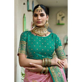 Peach silk blend work-ready saree with unstitched blouse, perfect for professional wear (5.5Mtr)