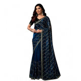 Women's Net Sequence Saree With Unstitched Blouse 5.5Mtr (Blue)