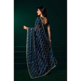Women's Net Sequence Saree With Unstitched Blouse 5.5Mtr (Blue)