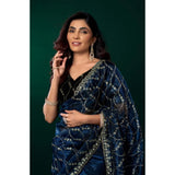 Women's Net Sequence Saree With Unstitched Blouse 5.5Mtr (Blue)