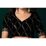 Women's Net Sequence Saree With Unstitched Blouse 5.5Mtr (Blue)
