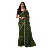 Light green net sequence saree with unstitched blouse, intricate pattern for women's festive wear on mannequin
