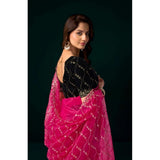 Women's Net Sequence Saree With Unstitched Blouse 5.5Mtr (Pink)