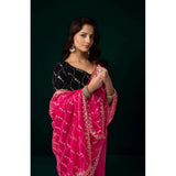 Women's Net Sequence Saree With Unstitched Blouse 5.5Mtr (Pink)