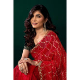 Red net sequence saree with unstitched blouse (5.5mtr), intricate pattern for festive wear