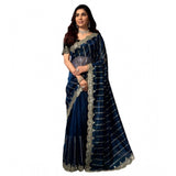 Women's Net Sequence Saree With Unstitched Blouse 5.5Mtr (Blue)
