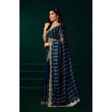 Women's Net Sequence Saree With Unstitched Blouse 5.5Mtr (Blue)