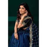 Women's Net Sequence Saree With Unstitched Blouse 5.5Mtr (Blue)