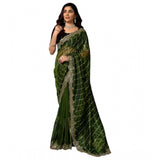 Women's Net Sequence Saree With Unstitched Blouse 5.5Mtr (Green)