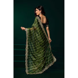 Women's Net Sequence Saree With Unstitched Blouse 5.5Mtr (Green)
