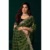 Women's Net Sequence Saree With Unstitched Blouse 5.5Mtr (Green)