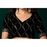 Women's Net Sequence Saree With Unstitched Blouse 5.5Mtr (Green)