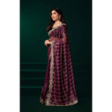 Women's Net Sequence Saree With Unstitched Blouse 5.5Mtr (Maroon)