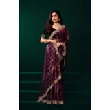 Women's Net Sequence Saree With Unstitched Blouse 5.5Mtr (Maroon)