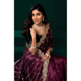 Maroon net sequence saree with unstitched blouse (5.5mtr), intricate pattern for traditional Indian wear