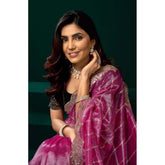 Pink net sequence saree with unstitched blouse (5.5mtr), close-up of intricate sequin detailing